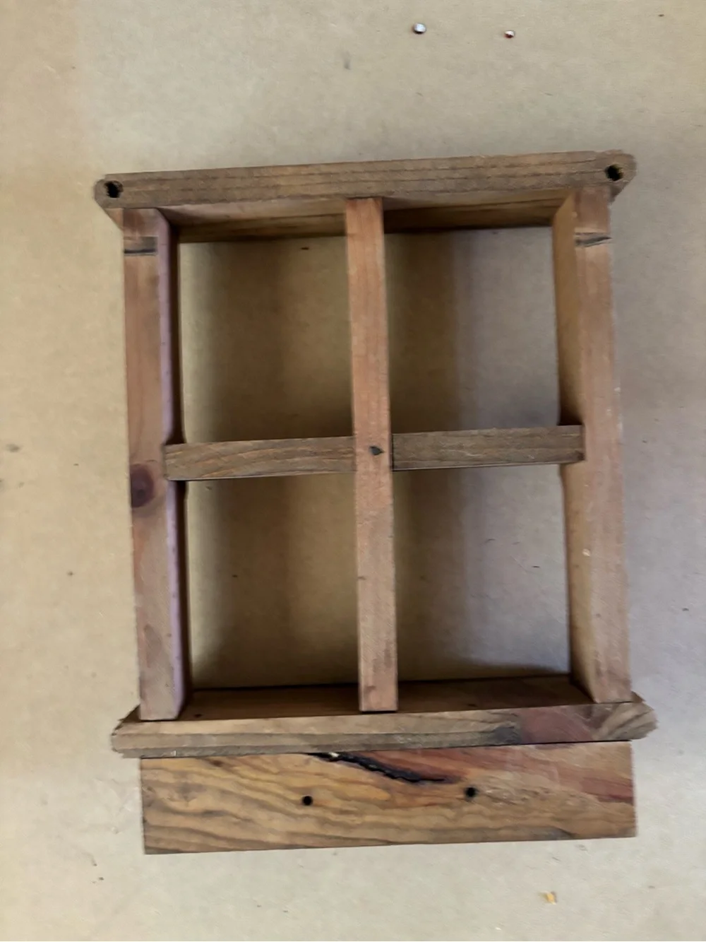 Hand Crafted Brown Wood Wall Display Shelf with Blue Heart Accent